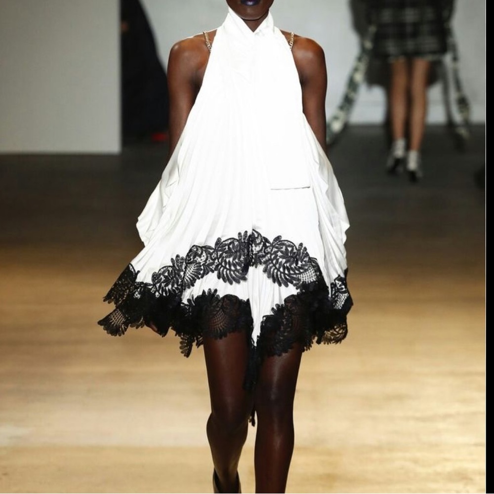 NWT Self Portrait White Pleated Wrap Black Lace Trimmed Top Blouse